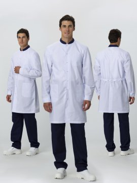 Халат мужской MedLine Марк (тк.Смесовая,120), белый/т.синий