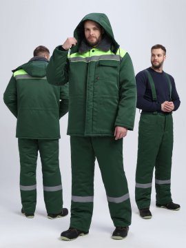 Костюм зимний на пуговицах Квайл-1 СОП (тк.Смесовая,210) брюки, т.зеленый/лимонный