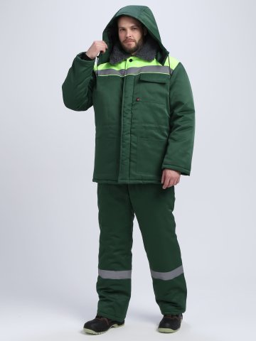 Костюм зимний на пуговицах Квайл-1 СОП (тк.Смесовая,210) брюки, т.зеленый/лимонный