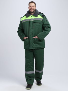 Костюм зимний на пуговицах Квайл-1 СОП (тк.Смесовая,210) брюки, т.зеленый/лимонный